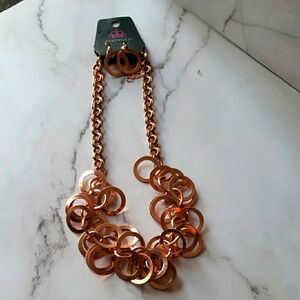 Paparazzi Rose Goldtone Statement Necklace with Interlocking Rings & Earring Set